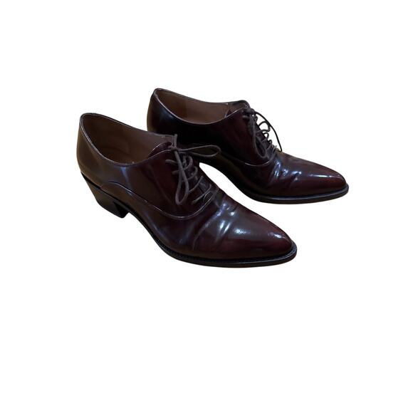 Fratelli Rossetti Women's Block Heel Pointed Toe Lace Up Oxfords Red Leather 37 - Picture 1 of 9